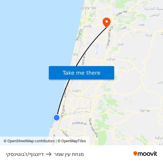 דיזנגוף/ז'בוטינסקי to מנחת עין שמר map