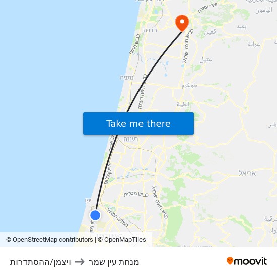 ויצמן/ההסתדרות to מנחת עין שמר map