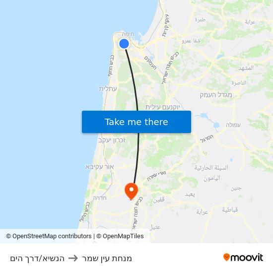 תחנת כרמלית/מרכז הכרמל to מנחת עין שמר map