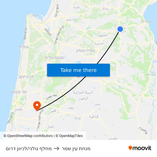 מחלף גולני/לכיוון דרום to מנחת עין שמר map