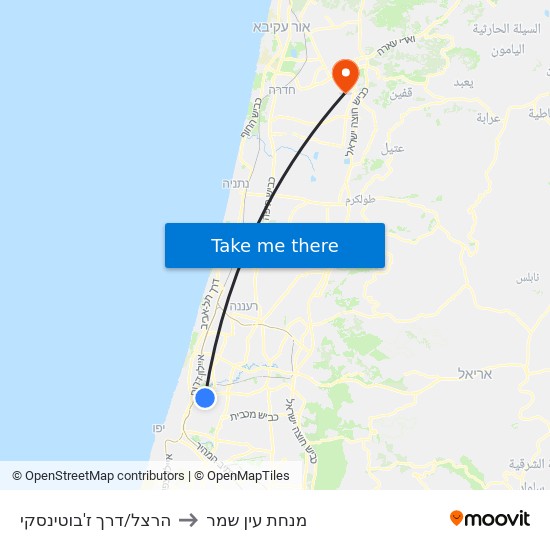 הרצל/דרך ז'בוטינסקי to מנחת עין שמר map