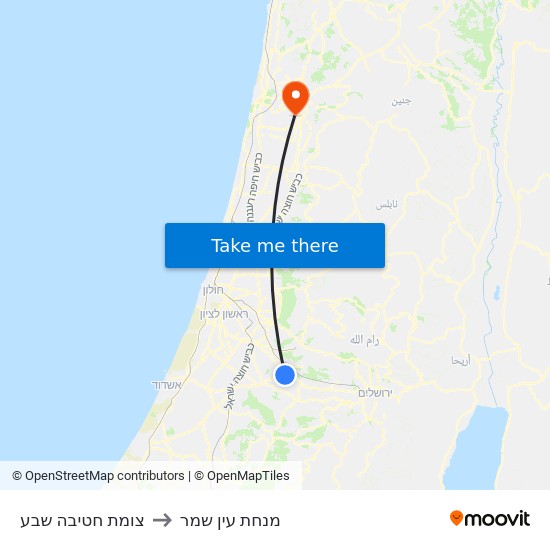 צומת חטיבה שבע to מנחת עין שמר map