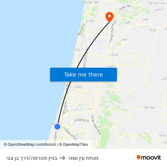 בניין פנורמה/דרך בן צבי to מנחת עין שמר map