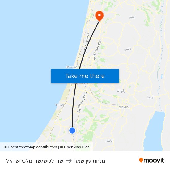 שד. לכיש/שד. מלכי ישראל to מנחת עין שמר map