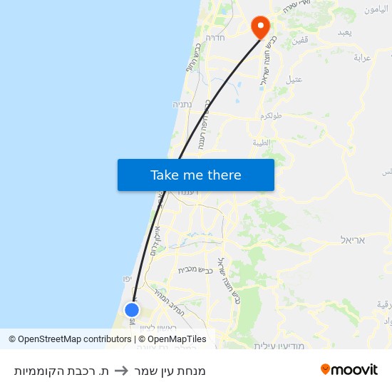 ת. רכבת הקוממיות to מנחת עין שמר map