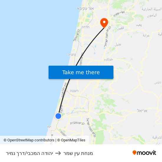 יהודה המכבי/דרך נמיר to מנחת עין שמר map