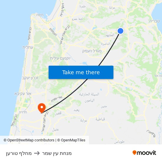 מחלף טורען to מנחת עין שמר map