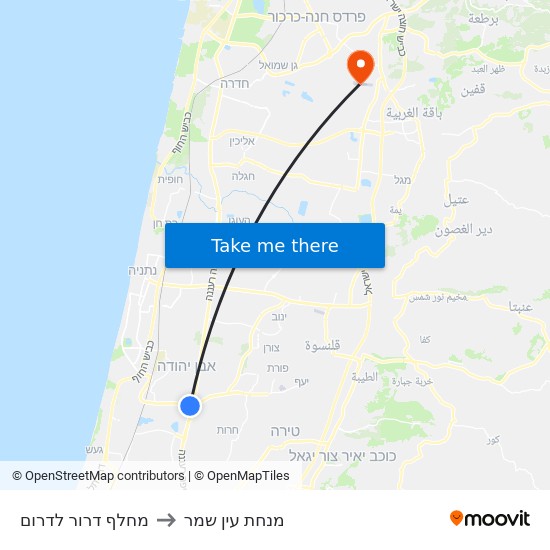 מחלף דרור לדרום to מנחת עין שמר map