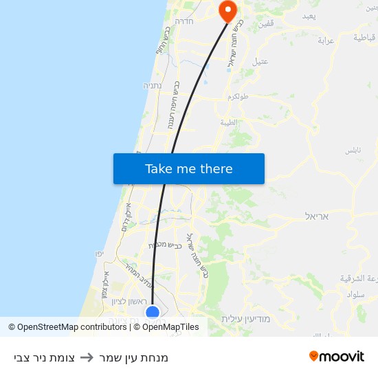 צומת ניר צבי to מנחת עין שמר map