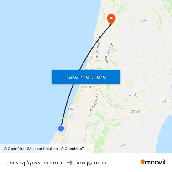 ת. מרכזית אשקלון רציפים/בינעירוני to מנחת עין שמר map