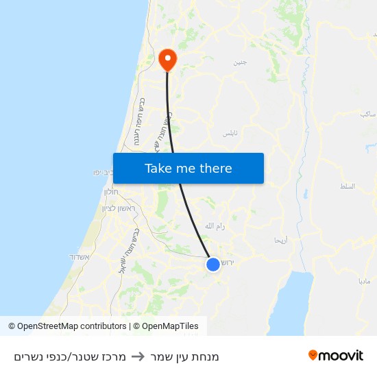 מרכז שטנר/כנפי נשרים to מנחת עין שמר map