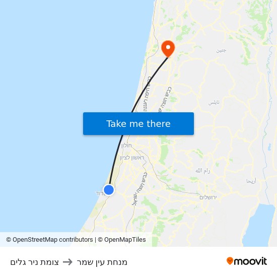 צומת ניר גלים to מנחת עין שמר map