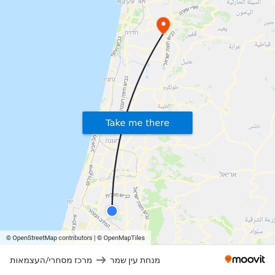 מרכז מסחרי/העצמאות to מנחת עין שמר map