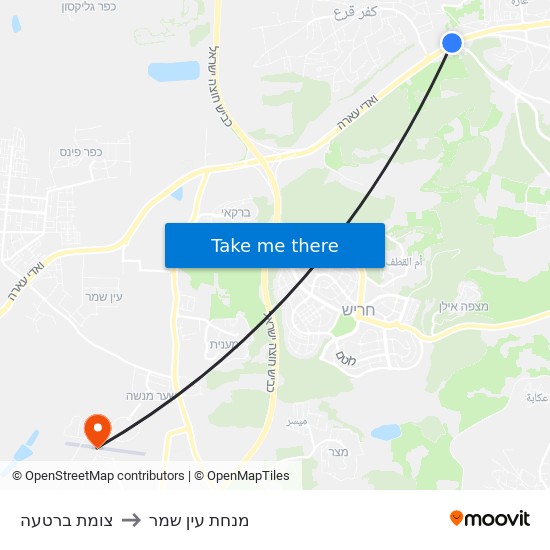צומת ברטעה to מנחת עין שמר map