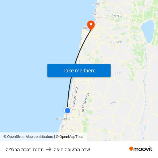 תחנת רכבת הרצליה to שדה התעופה חיפה map