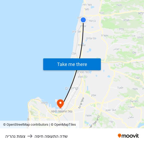 צומת נהריה to שדה התעופה חיפה map