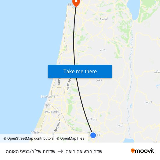 שדרות שז''ר/בנייני האומה to שדה התעופה חיפה map