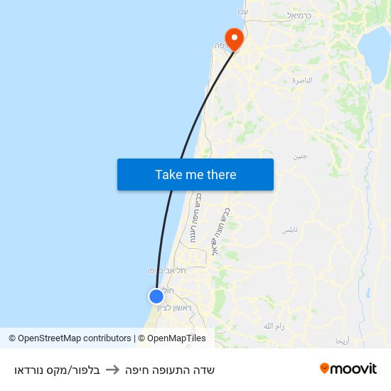 בלפור/מקס נורדאו to שדה התעופה חיפה map