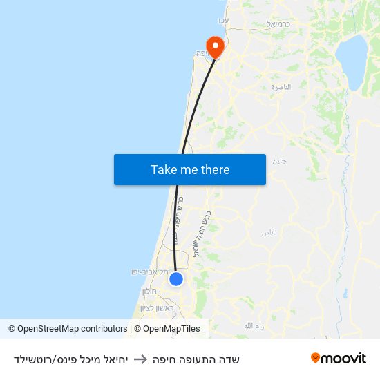 יחיאל מיכל פינס/רוטשילד to שדה התעופה חיפה map