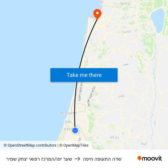 צומת צריפין לדרום to שדה התעופה חיפה map