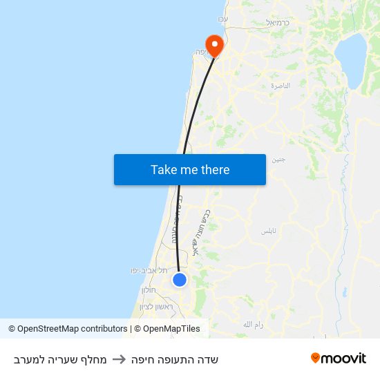 מחלף שעריה למערב to שדה התעופה חיפה map