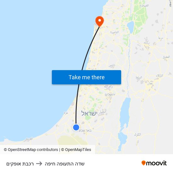 רכבת אופקים to שדה התעופה חיפה map