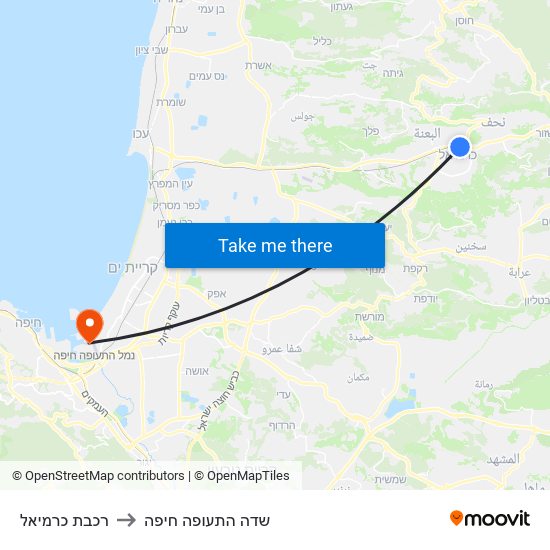 רכבת כרמיאל to שדה התעופה חיפה map