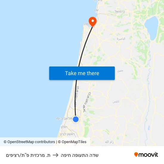 ת. מרכזית פ''ת/רציפים to שדה התעופה חיפה map