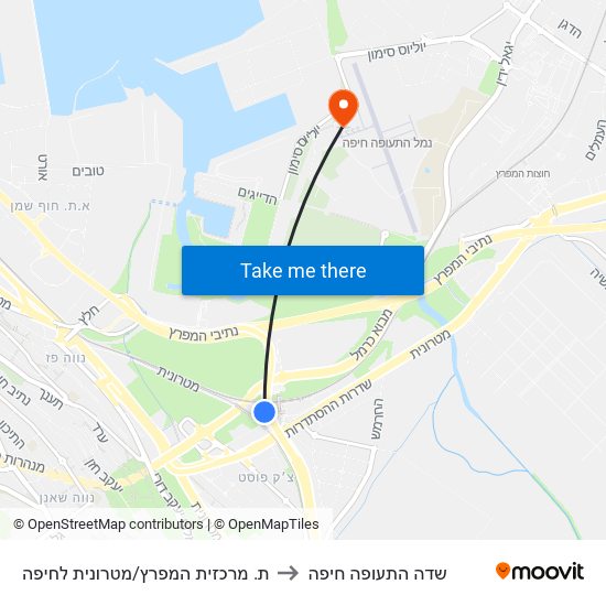 ת. מרכזית המפרץ/מטרונית לחיפה to שדה התעופה חיפה map