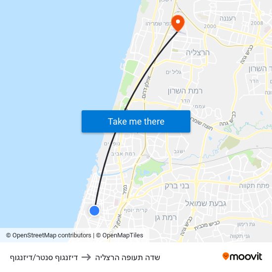 דיזנגוף סנטר/דיזנגוף to שדה תעופה הרצליה map