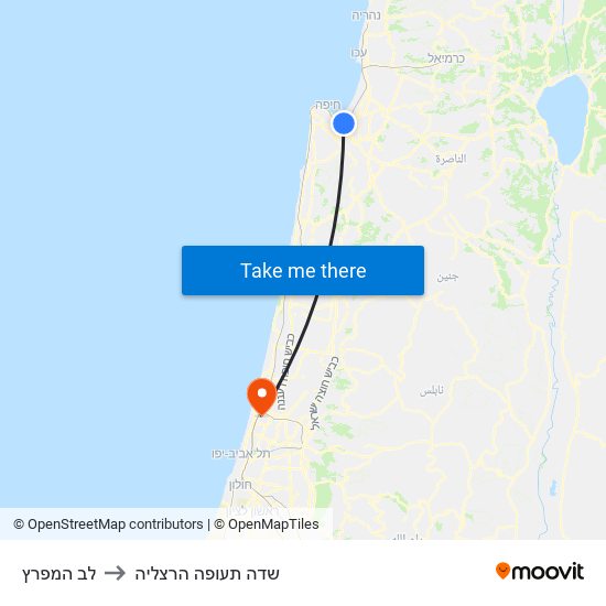 לב המפרץ to שדה תעופה הרצליה map