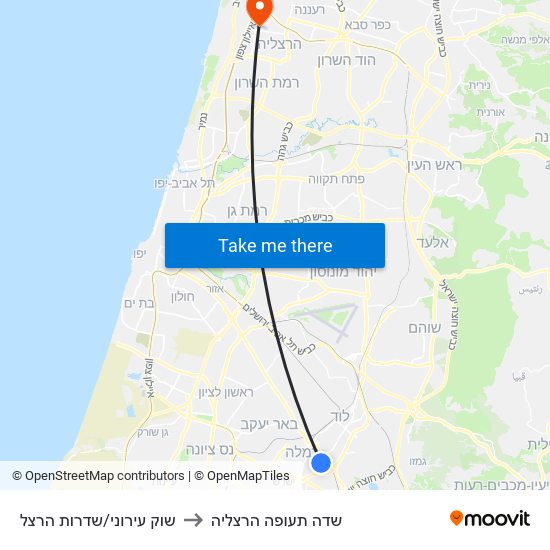 שוק עירוני/שדרות הרצל to שדה תעופה הרצליה map