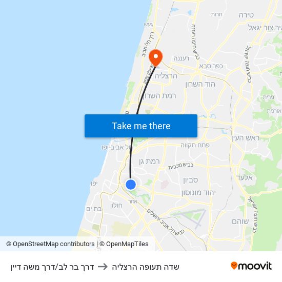 דרך בר לב/דרך משה דיין to שדה תעופה הרצליה map