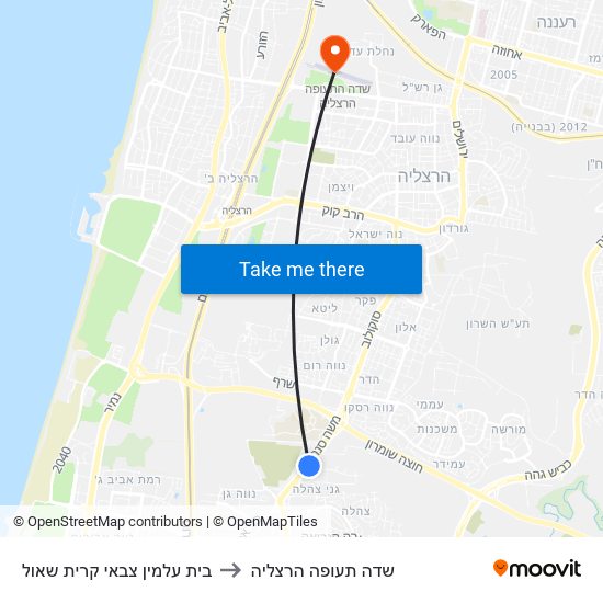 בית עלמין צבאי קרית שאול to שדה תעופה הרצליה map