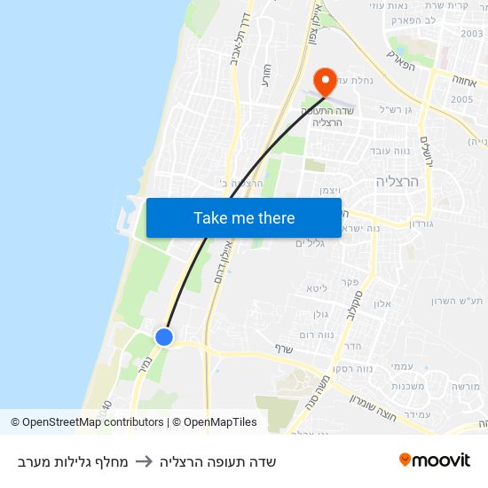 מחלף גלילות מערב to שדה תעופה הרצליה map