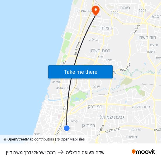 רמת ישראל/דרך משה דיין to שדה תעופה הרצליה map