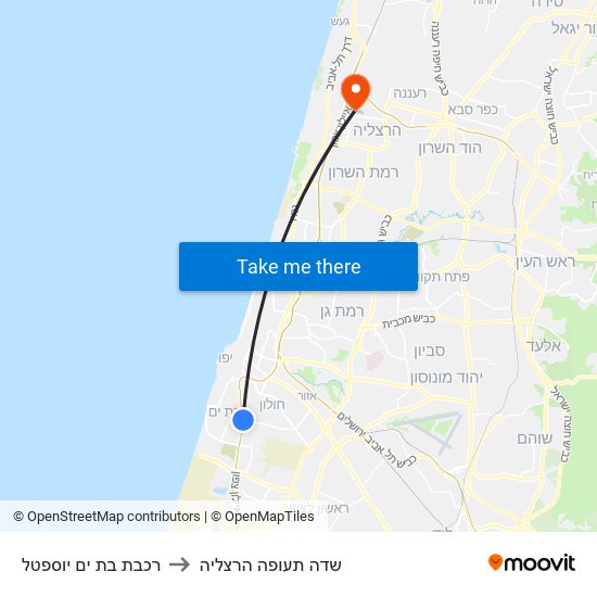 רכבת בת ים יוספטל to שדה תעופה הרצליה map