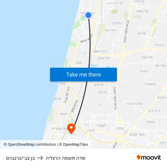 בן צבי/גרנבוים to שדה תעופה הרצליה map