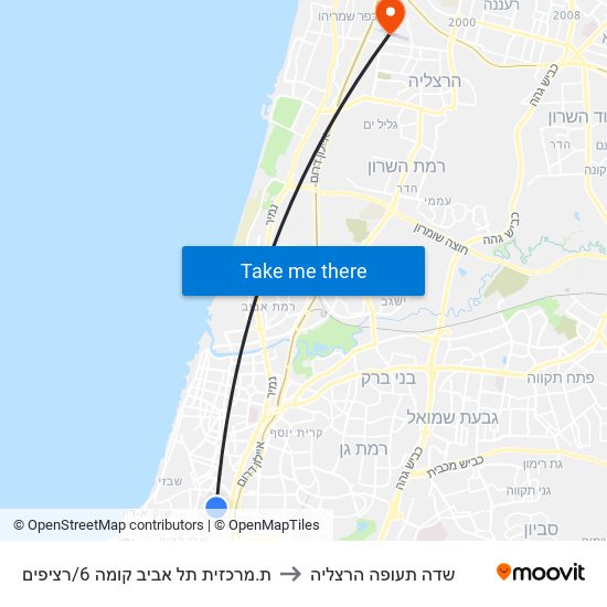 ת.מרכזית תל אביב קומה 6/רציפים to שדה תעופה הרצליה map