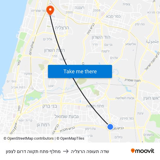 מחלף פתח תקווה דרום לצפון to שדה תעופה הרצליה map