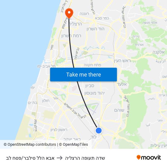 אבא הלל סילבר/פסח לב to שדה תעופה הרצליה map