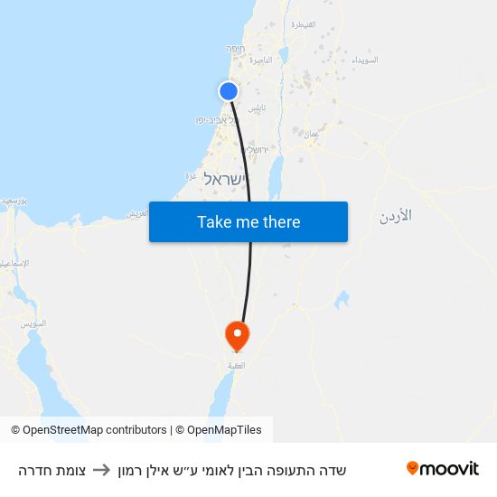 צומת חדרה to שדה התעופה הבין לאומי ע״ש אילן רמון map