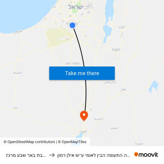 רכבת באר שבע מרכז to שדה התעופה הבין לאומי ע״ש אילן רמון map