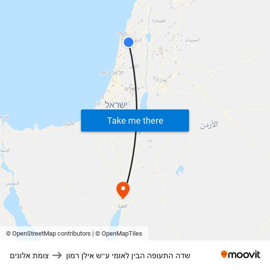 צומת אלונים to שדה התעופה הבין לאומי ע״ש אילן רמון map