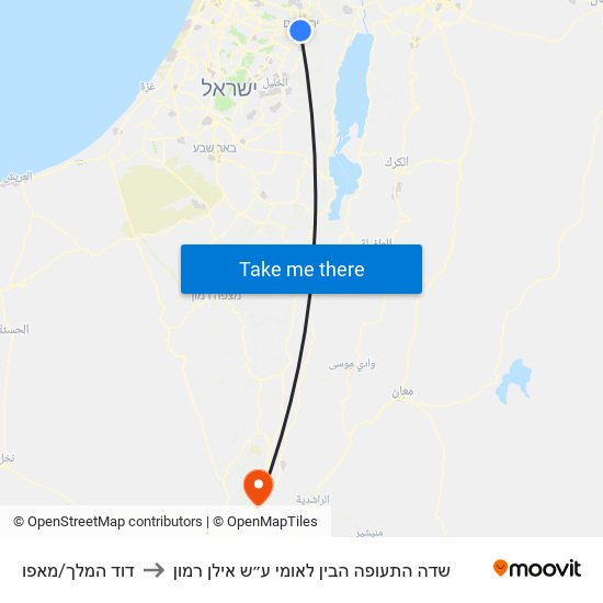 דוד המלך/מאפו to שדה התעופה הבין לאומי ע״ש אילן רמון map