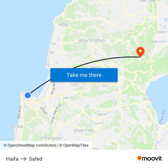 Haifa to Safed map