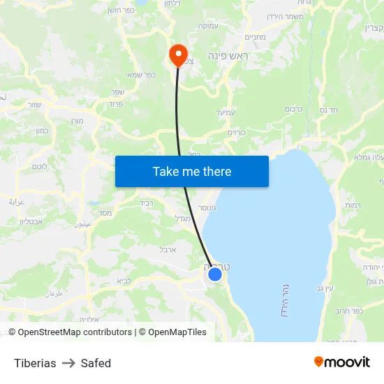 Tiberias to Safed map