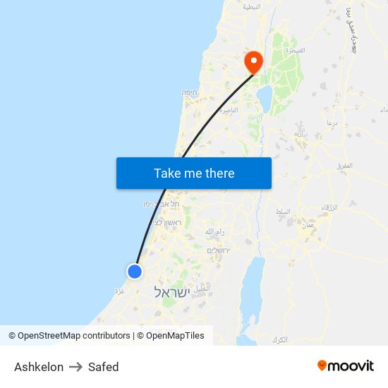 Ashkelon to Safed map