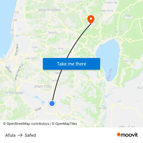 Afula to Safed map