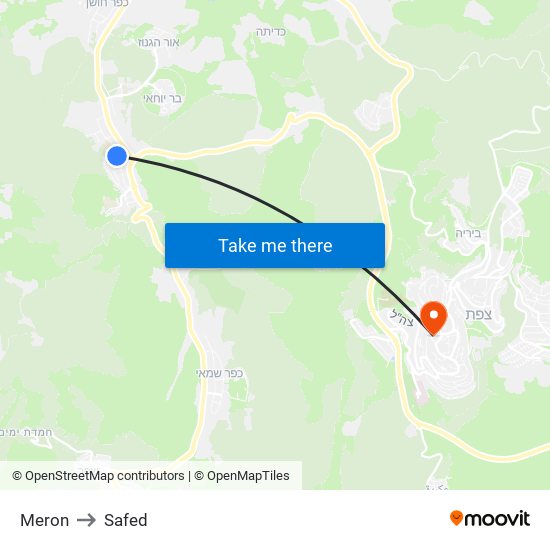 Meron to Safed map